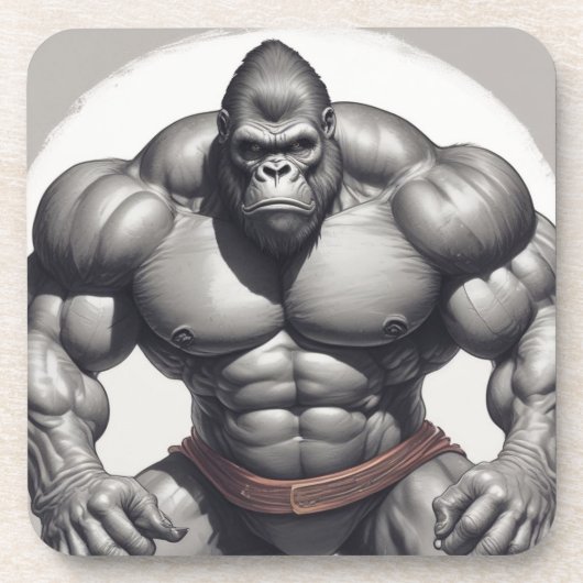 Gorilla Bodybuilder Pop Art Cartoon Tekenen Bier Onderzetter (Voorkant)