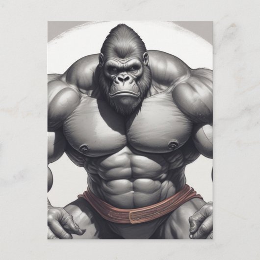 Gorilla Bodybuilder Pop Art Cartoon Tekenen Briefkaart (Voorkant)