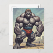 Gorilla Bodybuilder Pop Art Cartoon Tekenen Briefkaart (Voorkant / Achterkant)