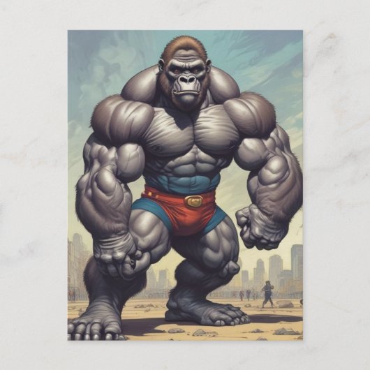 Gorilla Bodybuilder Pop Art Cartoon Tekenen Briefkaart (Voorkant)
