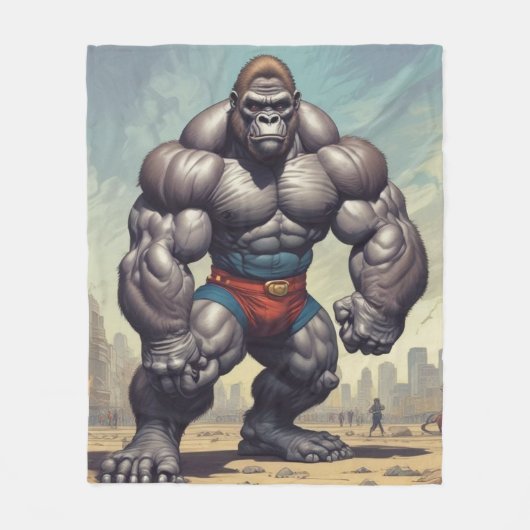 Gorilla Bodybuilder Pop Art Cartoon Tekenen Fleece Deken (Voorkant)