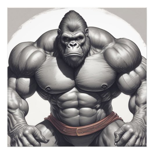Gorilla Bodybuilder Pop Art Cartoon Tekenen Foto Afdruk (Voorkant)