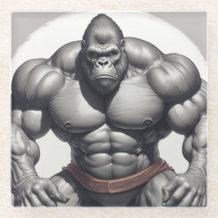 Gorilla Bodybuilder Pop Art Cartoon Tekenen Glazen Onderzetter