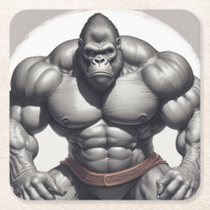 Gorilla Bodybuilder Pop Art Cartoon Tekenen Kartonnen Onderzetters