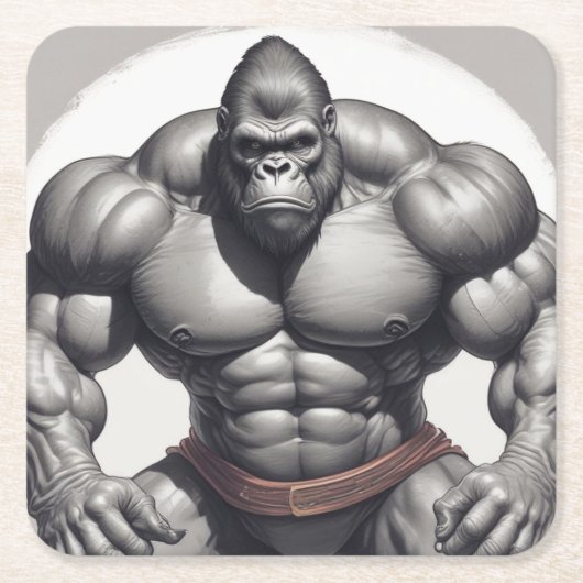 Gorilla Bodybuilder Pop Art Cartoon Tekenen Kartonnen Onderzetters (Voorkant)