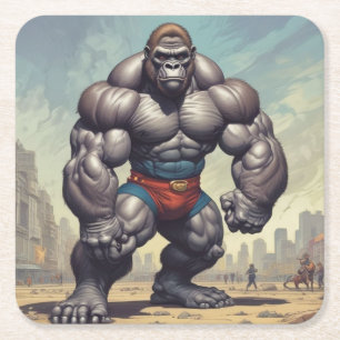 Gorilla Bodybuilder Pop Art Cartoon Tekenen Kartonnen Onderzetters