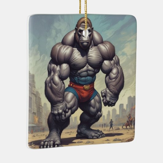 Gorilla Bodybuilder Pop Art Cartoon Tekenen Keramisch Ornament (Rechts)