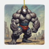 Gorilla Bodybuilder Pop Art Cartoon Tekenen Keramisch Ornament (Achterkant)