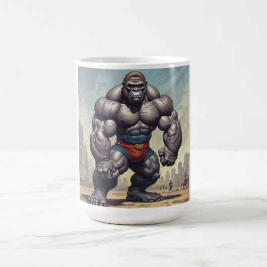 Gorilla Bodybuilder Pop Art Cartoon Tekenen Koffiemok (Center)