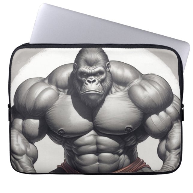 Gorilla Bodybuilder Pop Art Cartoon Tekenen Laptop Sleeve (Voorkant)