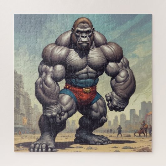 Gorilla Bodybuilder Pop Art Cartoon Tekenen Legpuzzel (Verticaal)