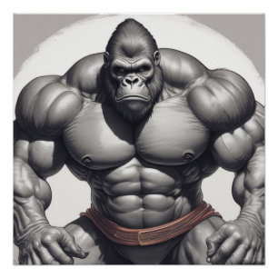 Gorilla Bodybuilder Pop Art Cartoon Tekenen Perfect Poster