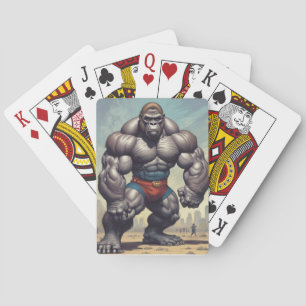 Gorilla Bodybuilder Pop Art Cartoon Tekenen Pokerkaarten