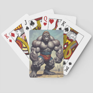 Gorilla Bodybuilder Pop Art Cartoon Tekenen Pokerkaarten