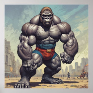 Gorilla Bodybuilder Pop Art Cartoon Tekenen Poster