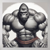 Gorilla Bodybuilder Pop Art Cartoon Tekenen Poster (Voorkant)