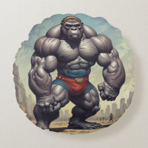 Gorilla Bodybuilder Pop Art Cartoon Tekenen Rond Kussen