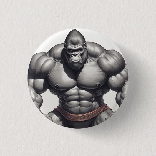Gorilla Bodybuilder Pop Art Cartoon Tekenen Ronde Button 3,2 Cm (Voorkant)