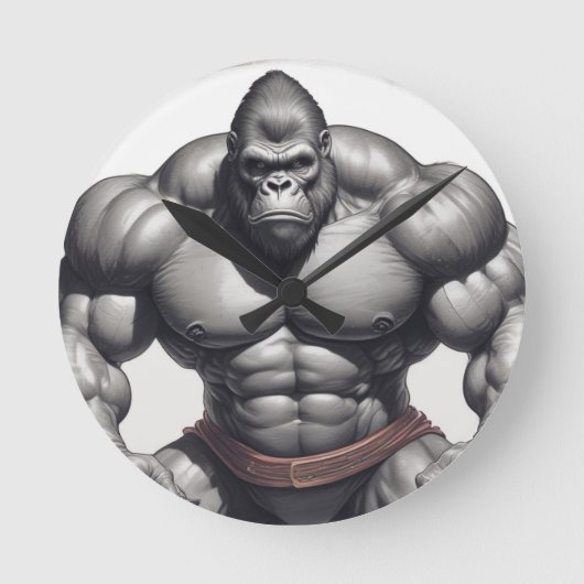 Gorilla Bodybuilder Pop Art Cartoon Tekenen Ronde Klok (Voorkant)