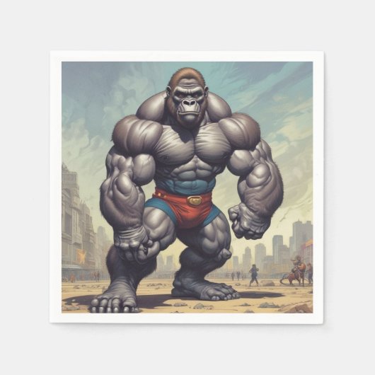 Gorilla Bodybuilder Pop Art Cartoon Tekenen Servet (Voorkant)