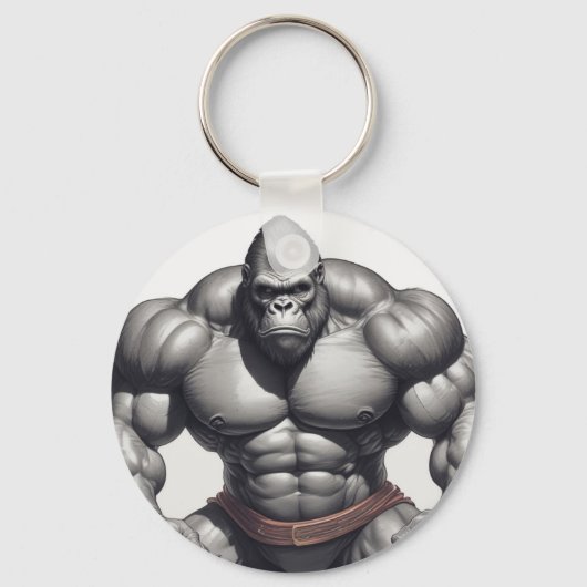 Gorilla Bodybuilder Pop Art Cartoon Tekenen Sleutelhanger (Voorkant)