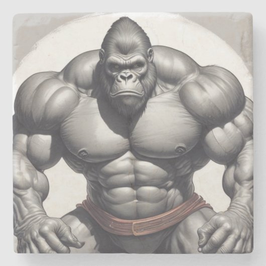 Gorilla Bodybuilder Pop Art Cartoon Tekenen Stenen Onderzetter (Voorkant)