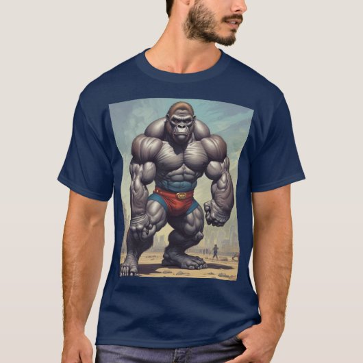 Gorilla Bodybuilder Pop Art Cartoon Tekenen T-shirt (Voorkant)