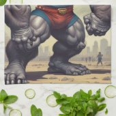 Gorilla Bodybuilder Pop Art Cartoon Tekenen Theedoek (Gevouwen)