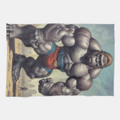 Gorilla Bodybuilder Pop Art Cartoon Tekenen Theedoek (Horizontaal)