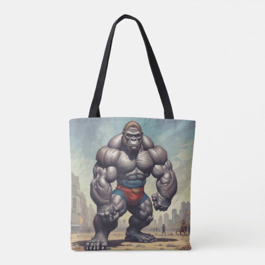 Gorilla Bodybuilder Pop Art Cartoon Tekenen Tote Bag (Achterkant)
