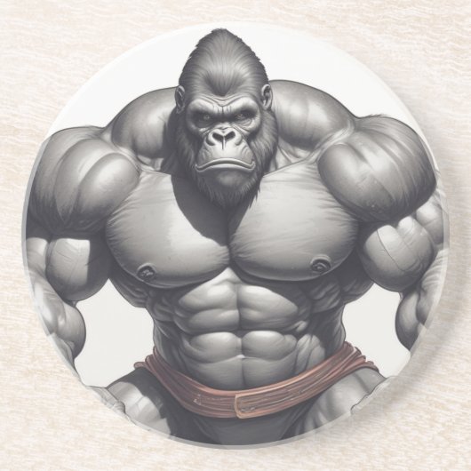 Gorilla Bodybuilder Pop Art Cartoon Tekenen Zandsteen Onderzetter (Voorkant)