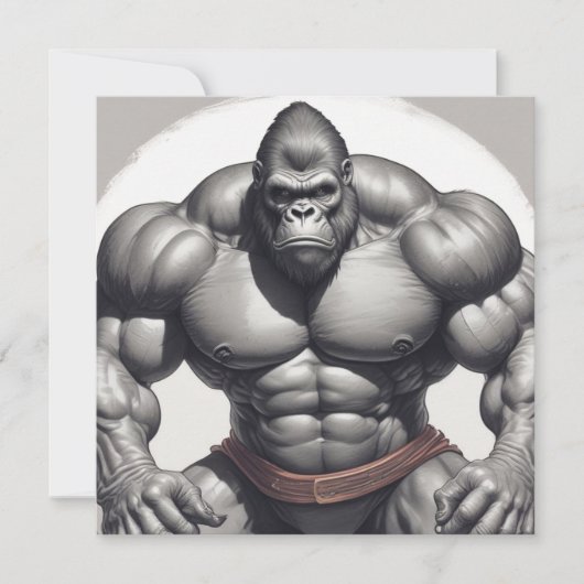 Gorilla Bodybuilder Pop Art Cartoon Tekening Kaart (Voorkant)