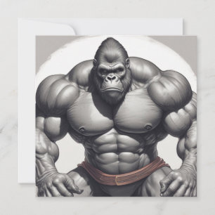 Gorilla Bodybuilder Pop Art Cartoon Tekening Kaart