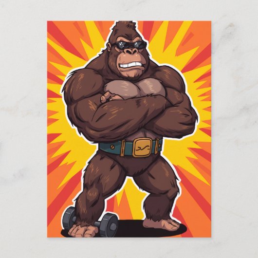 Gorilla Bodybuilder Weight Lifter Pop Art Cartoon Briefkaart (Voorkant)