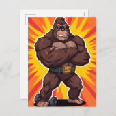 Gorilla Bodybuilder Weight Lifter Pop Art Cartoon Feestdagenkaart (Voorkant / Achterkant)