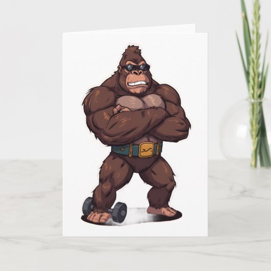 Gorilla Bodybuilder Weight Lifter Pop Art Cartoon Kaart (Voorkant)