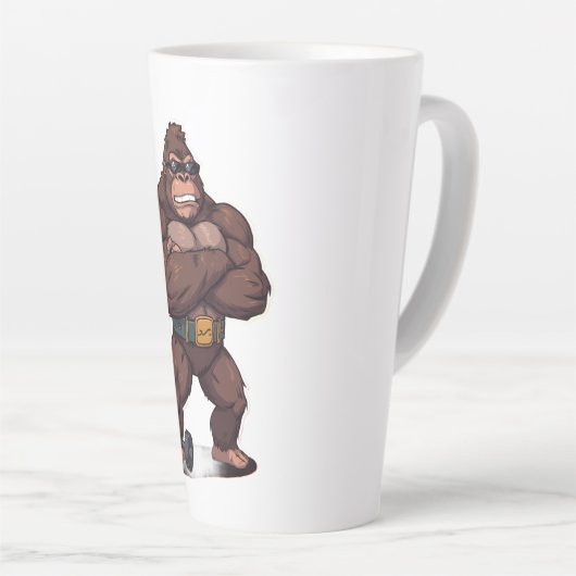 Gorilla Bodybuilder Weight Lifter Pop Art Cartoon Latte Mok (Rechterhoek)