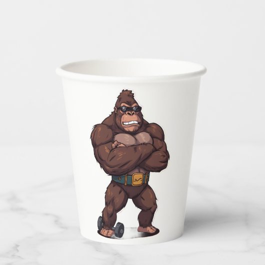 Gorilla Bodybuilder Weight Lifter Pop Art Cartoon Papieren Bekers (Voorkant)