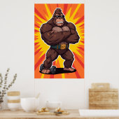 Gorilla Bodybuilder Weight Lifter Pop Art Cartoon Poster (Keuken)
