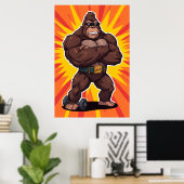 Gorilla Bodybuilder Weight Lifter Pop Art Cartoon Poster (Thuiskantoor)