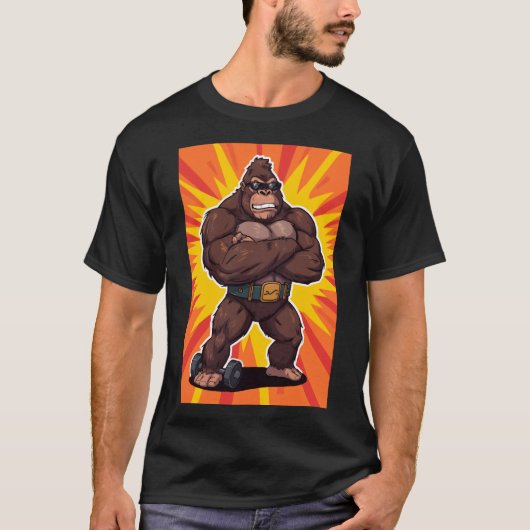 Gorilla Bodybuilder Weight Lifter Pop Art Cartoon T-shirt (Voorkant)