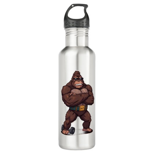 Gorilla Bodybuilder Weight Lifter Pop Art Cartoon Waterfles (Voorkant)