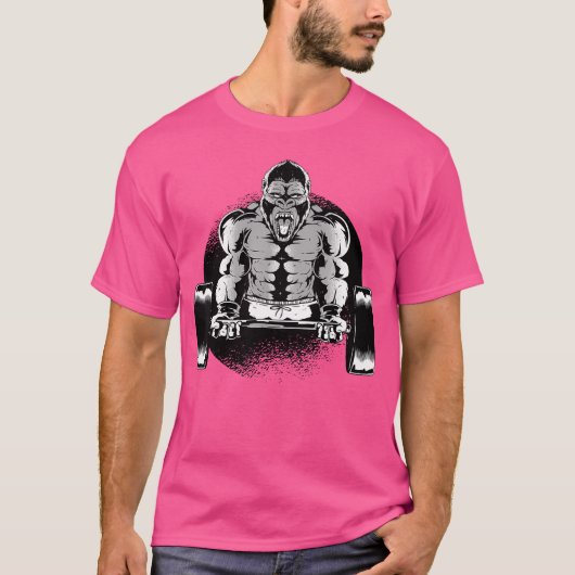 Gorilla Bodybuilding Barbell Monkey Spiertraining T-shirt (Voorkant)