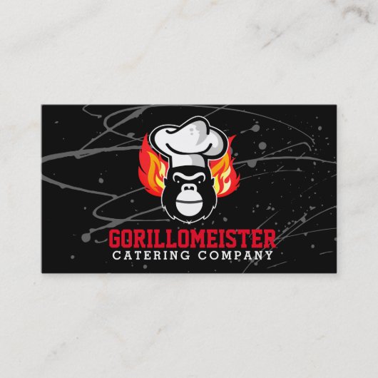 Gorilla chef pet flames grilling BBQ catering Contactkaartje (Voorkant)