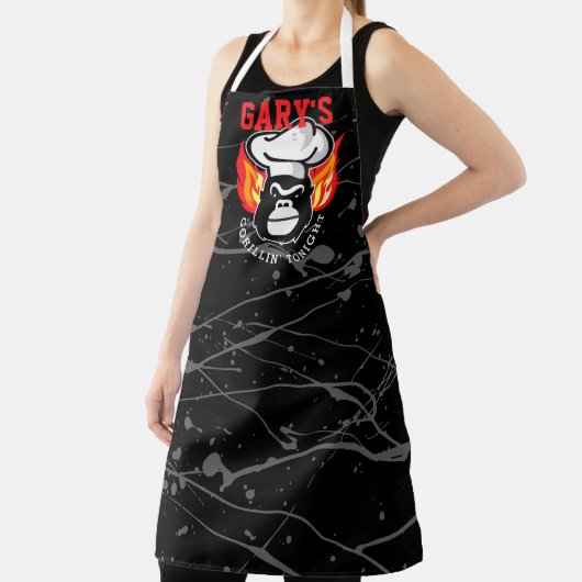 Gorilla chef pet vlamt gepersonaliseerd grillen schort (Insitu)