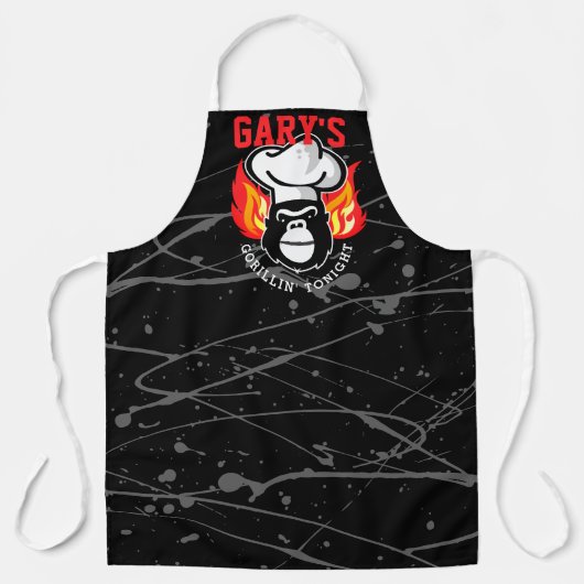 Gorilla chef pet vlamt gepersonaliseerd grillen schort (Voorkant)