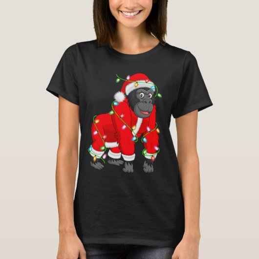 Gorilla Christmas Lights Santa Costume Cute Animal T-shirt (Voorkant)