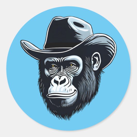 Gorilla Cowboy Ronde Sticker (Voorkant)