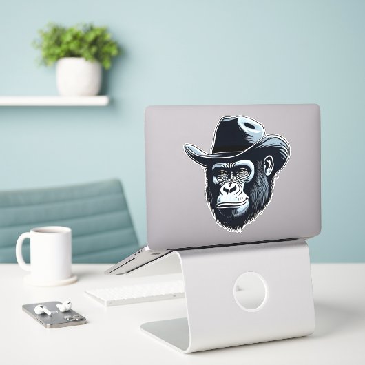 Gorilla Cowboy Sticker (Laptop op bureau)