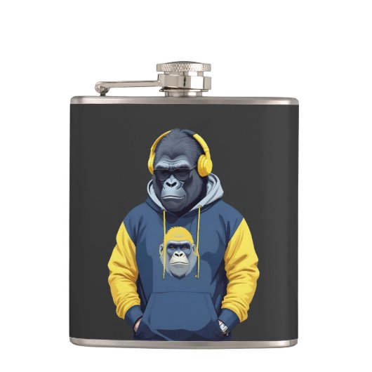 Gorilla Dearing Hoodie Grappig Cool Dier Karakter Heupfles (Voorkant)